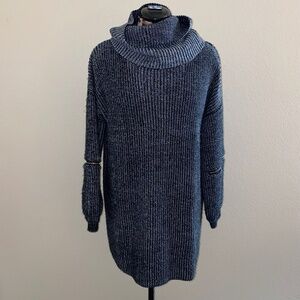 Rumor Oversized Gray Cowl Neck Sweater Zip Elbow Tunic Top Long Sleeve M